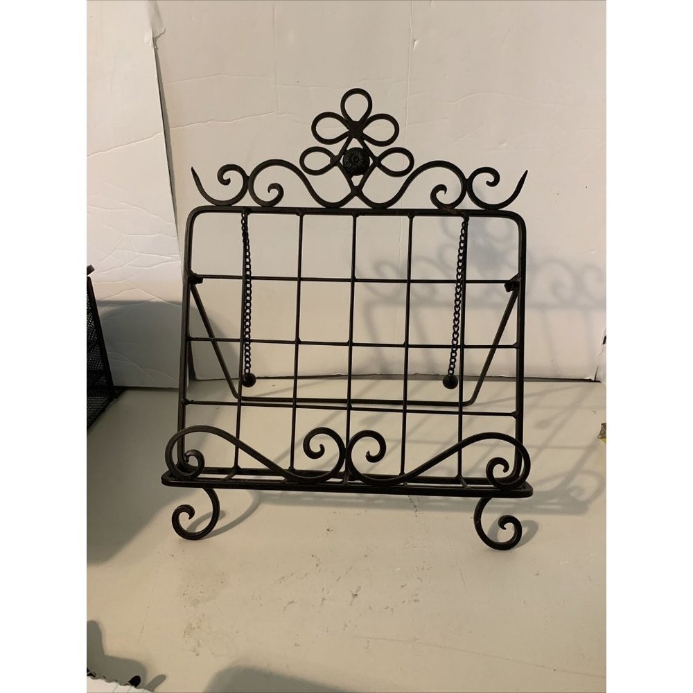 Classic Vintage Black Metal Recipe Book Holder with Folding Chain Weight